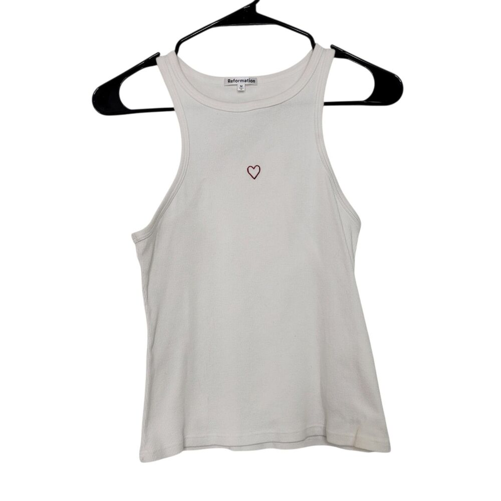 Reformation Size Medium Nova Embroidered Heart Sleeveless High Neckline Tank Top